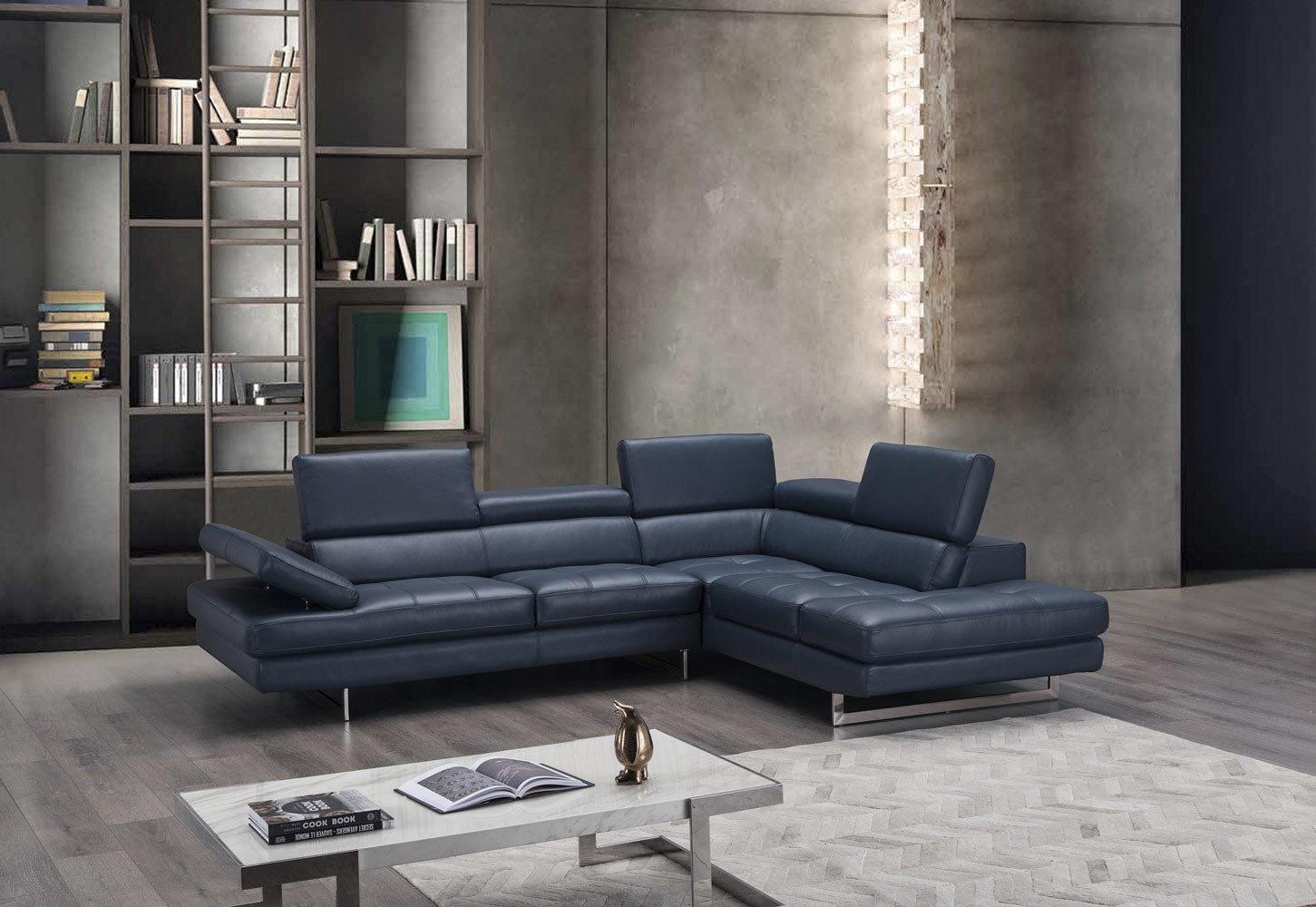 J and M Furniture Couches & Sofa Forza A761 Italian Leather Sectional In Blue