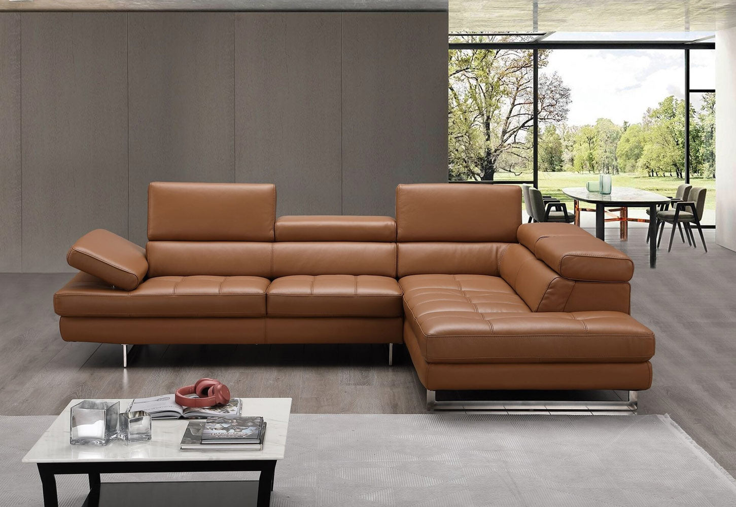 J and M Furniture Couches & Sofa Forza A761 Italian Leather Sectional In Caramel