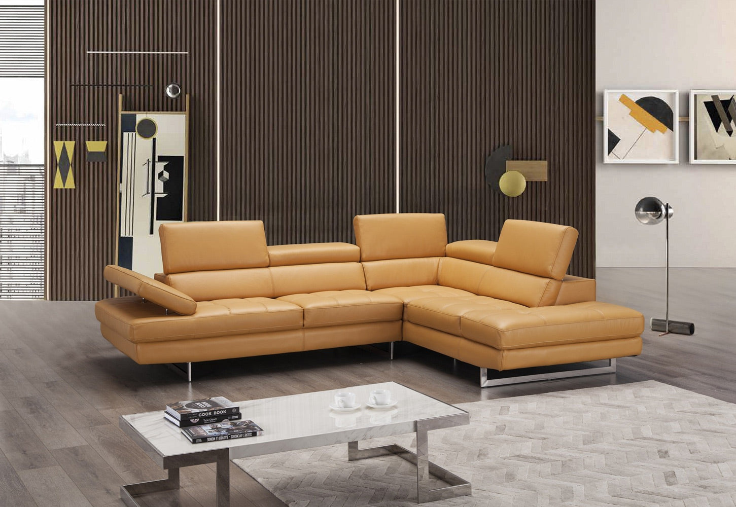 J and M Furniture Couches & Sofa Forza A761 Italian Leather Sectional In Freesia