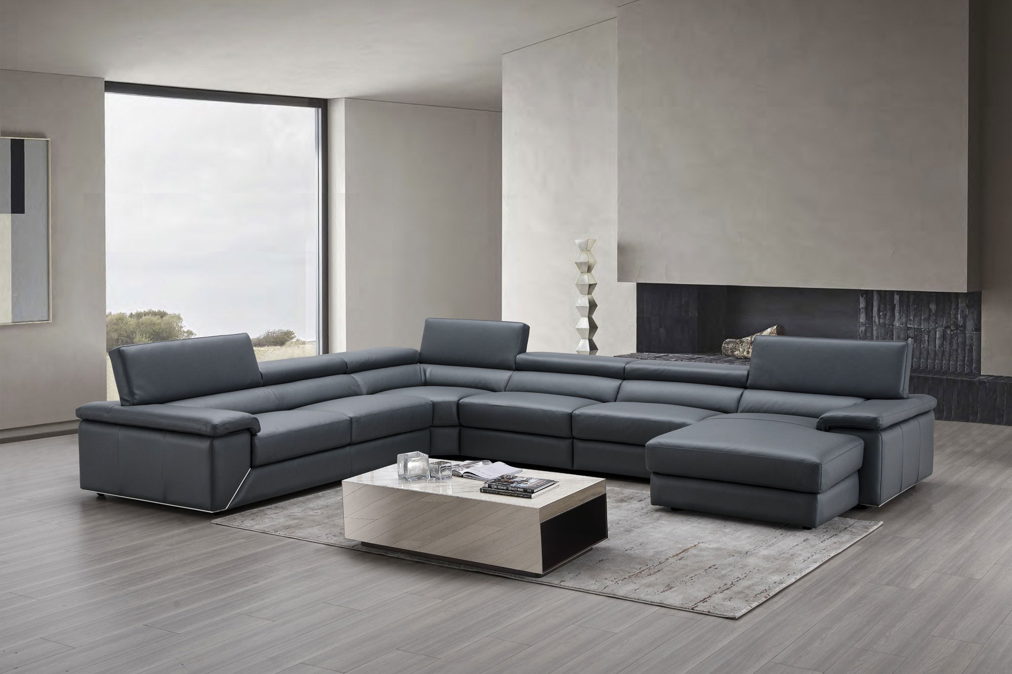 J and M Furniture Couches & Sofa Kobe Leather Sectional in Blue Grey | J&M Furniture
