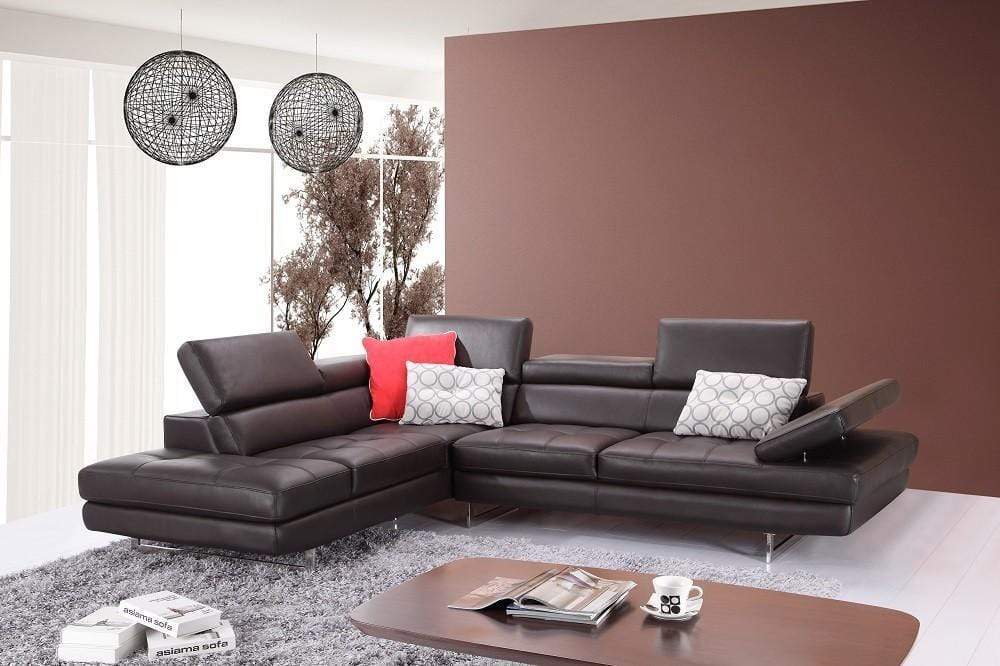 J and M Furniture Couches & Sofa Left Hand Facing Forza A761 Italian Leather Sectional In Brown