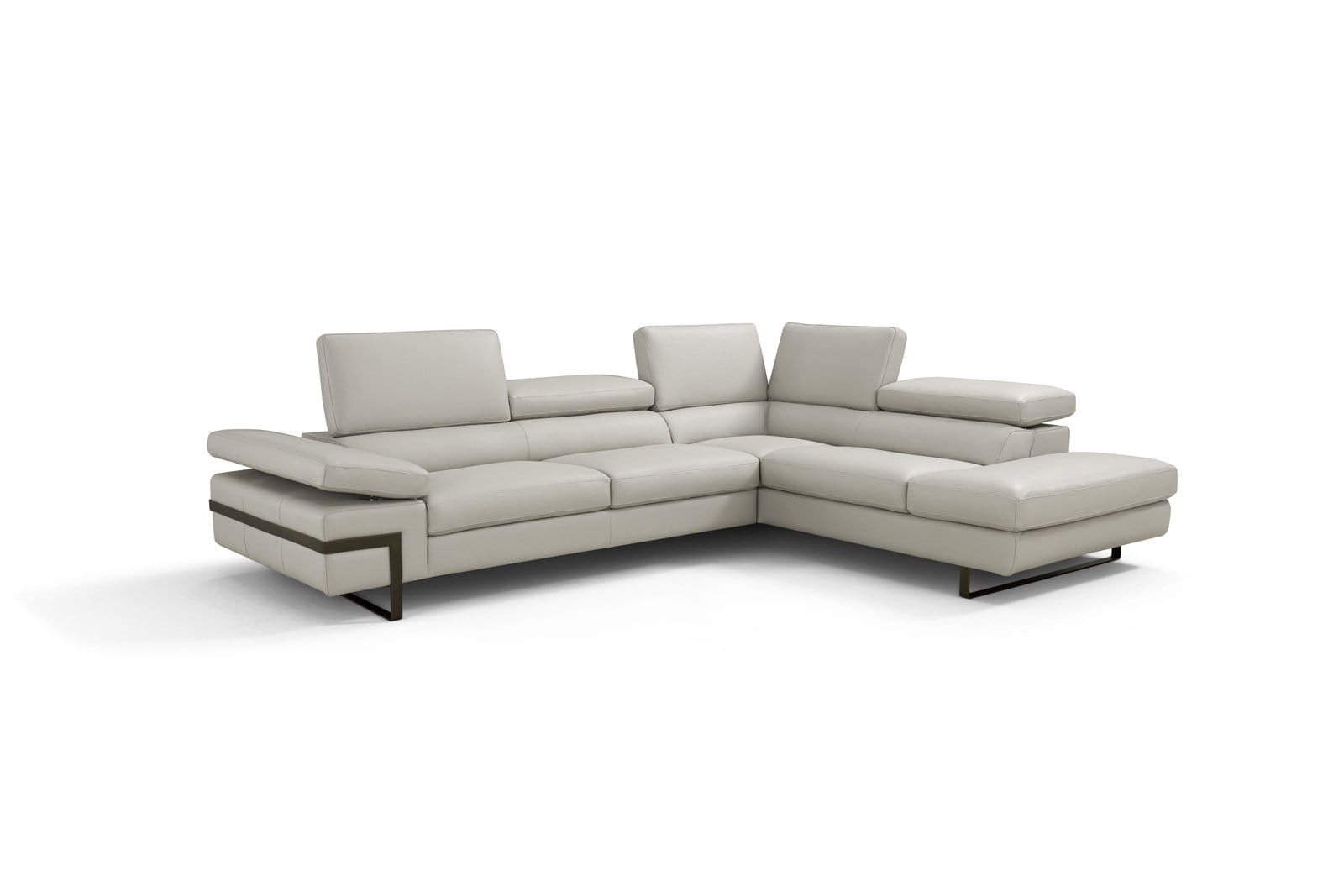 J and M Furniture Couches & Sofa Right Hand Facing Chaise Rimini Italian Leather Sectional in Light Grey