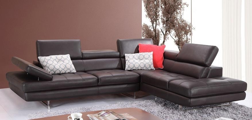 J and M Furniture Couches & Sofa Right Hand Facing Forza A761 Italian Leather Sectional In Brown