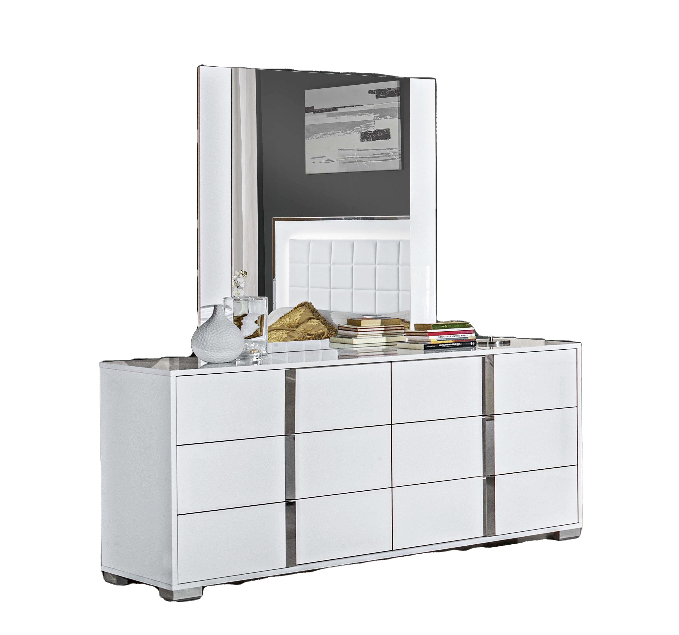 white modern dresser with mirror Alice Dresser & Mirror in Glossy White
