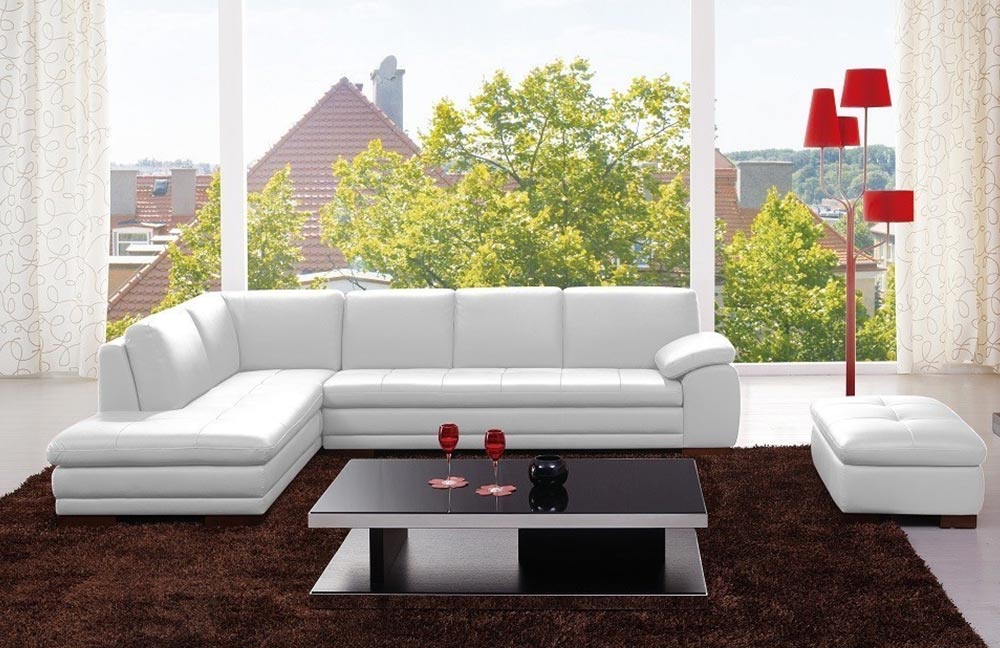 J and M Furniture Living Room 625 Italian Leather Sectional Grey | J&M Furniture