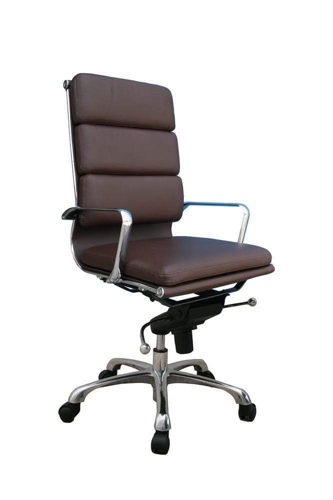 J and M Furniture Office Furniture Brown Plush White High Back Office Chair