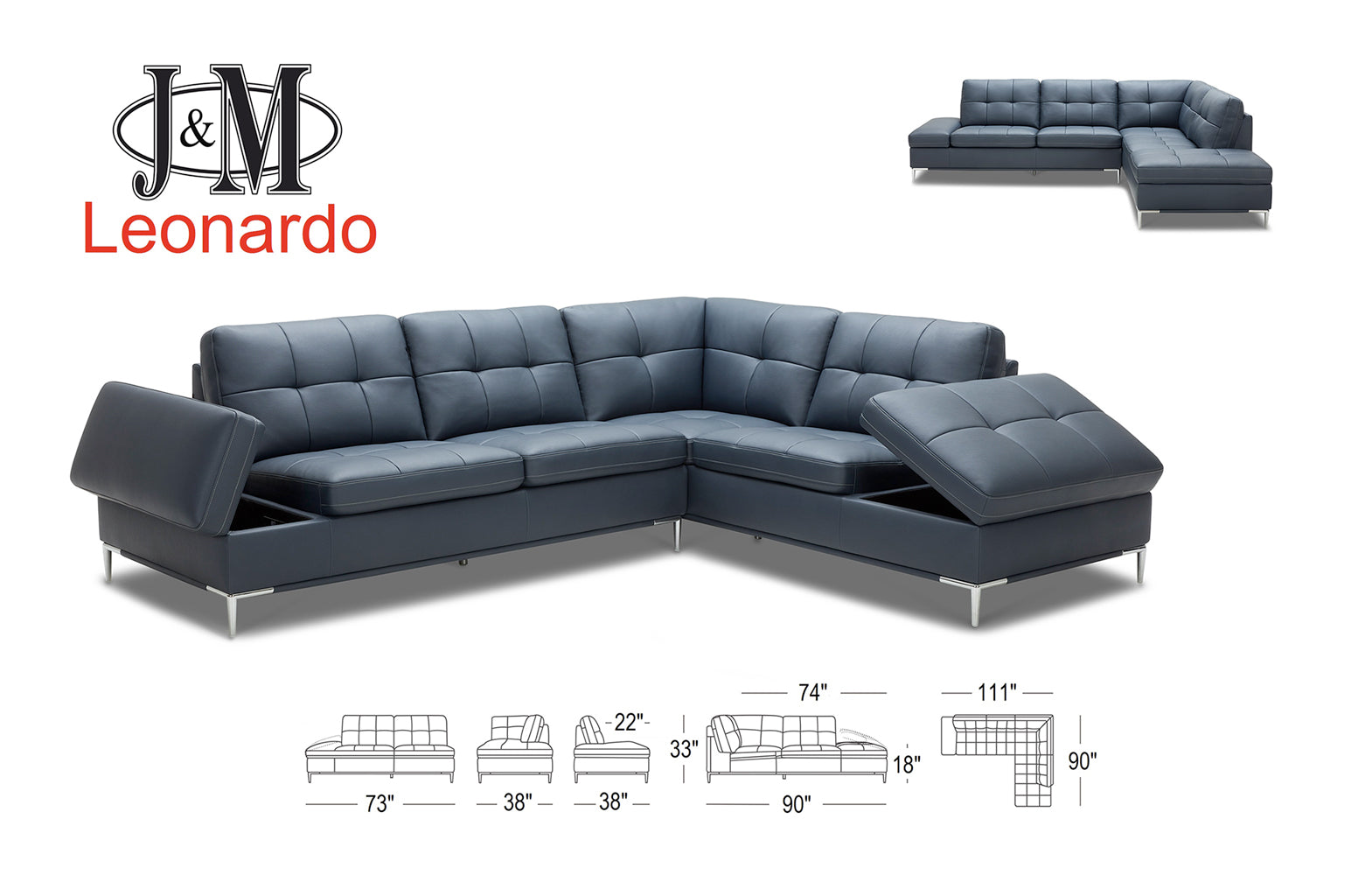 Leonardo Storage Sectional in White | J&M Furniture